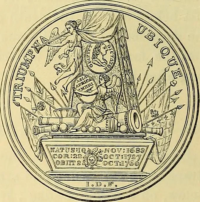 An illustration from Medallic illustrations of the history of Great Britain and Ireland to the death of George II, 1885, leaf 729