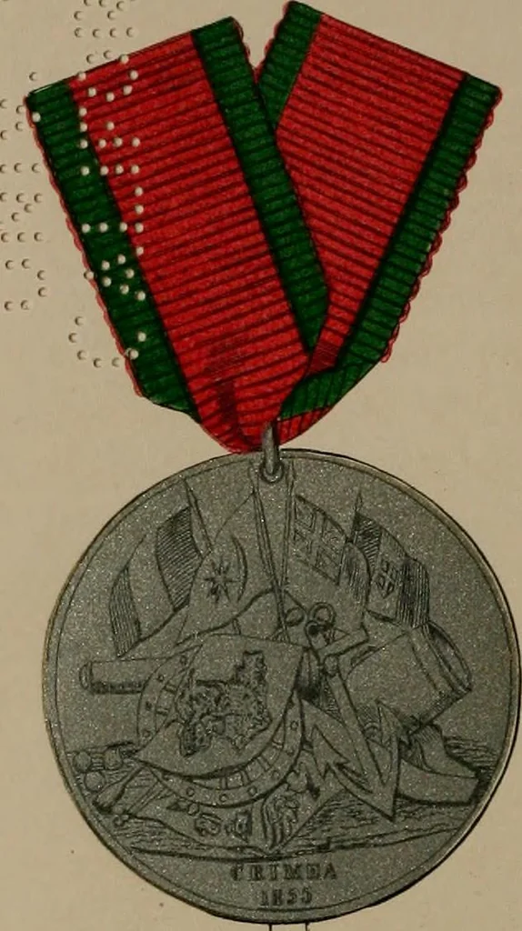 An illustration from Medals of the British navy and how they were won : with a list of those officers, who for their gallant conduct were granted honorary swords and plate by the Committee of the Patriotic Fund, 1895, leaf 457