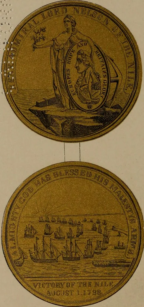 An illustration from Medals of the British navy and how they were won : with a list of those officers, who for their gallant conduct were granted honorary swords and plate by the Committee of the Patriotic Fund, 1895, leaf 63