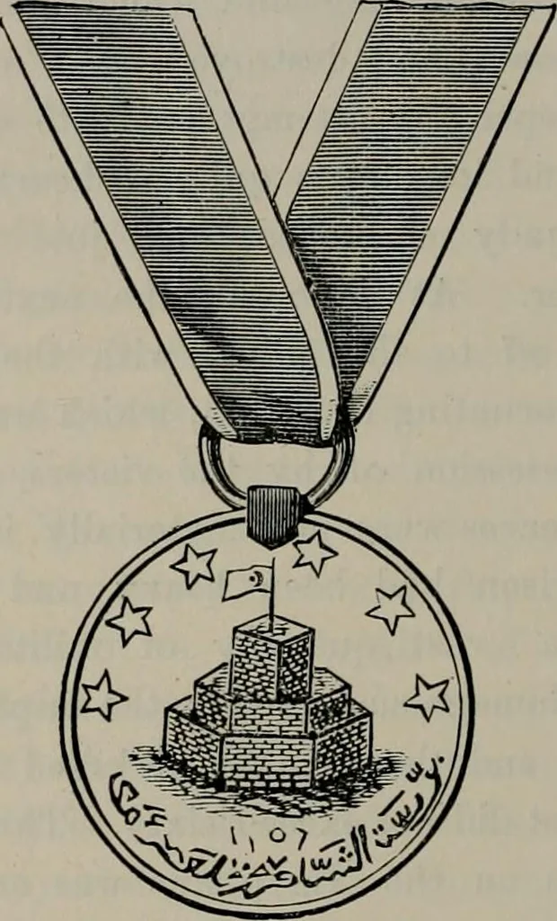 An illustration from Medals of the British navy and how they were won : with a list of those officers, who for their gallant conduct were granted honorary swords and plate by the Committee of the Patriotic Fund, 1895, leaf 89
