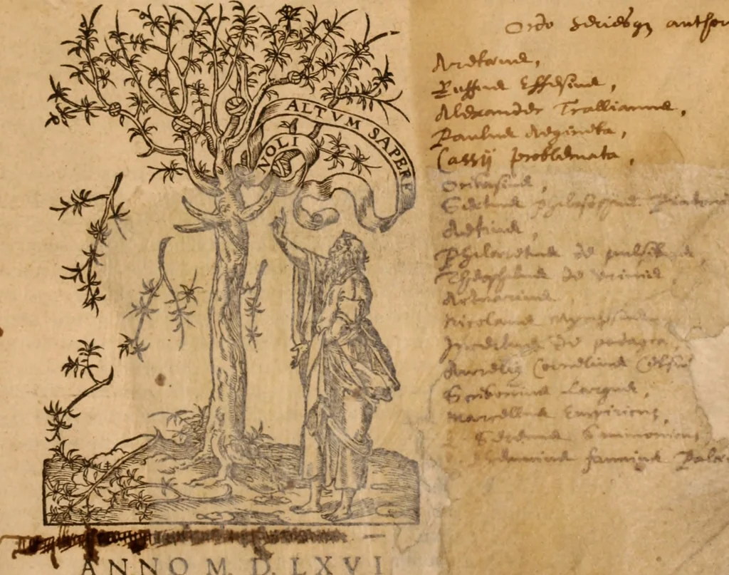 An illustration from Medicae artis principes, post Hippocratem & Galenum. Graeci Latinitate donati, Aretaeus, Ruffus Ephesius, Oribasius, Paulus Aegineta, Aëtius, Alex. Trallianus, Actuarius, Nic. Myrepsus. Latini, Corn. Celsus, Scrib. Largus, Marcell. Empiricus. Aliíque praeterea, quorum unius nomen ignoratur. Index non solùm copiosus, sed etiam ordine artificioso omnia digesta habens. Hippocr. aliquot loci cum Corn. Celsi interpretatione, 1567, leaf 6