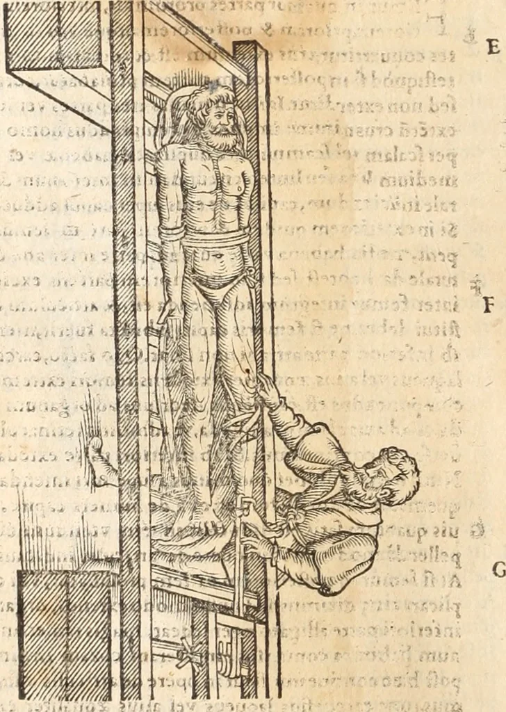 An illustration from Medicae artis principes, post Hippocratem & Galenum. Graeci Latinitate donati, Aretaeus, Ruffus Ephesius, Oribasius, Paulus Aegineta, Aëtius, Alex. Trallianus, Actuarius, Nic. Myrepsus. Latini, Corn. Celsus, Scrib. Largus, Marcell. Empiricus. Aliíque praeterea, quorum unius nomen ignoratur. Index non solùm copiosus, sed etiam ordine artificioso omnia digesta habens. Hippocr. aliquot loci cum Corn. Celsi interpretatione, 1567, leaf 95