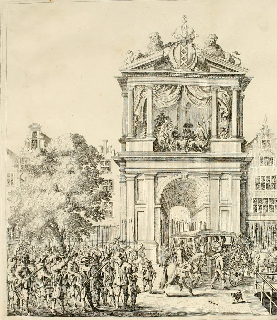 An illustration from Medicea hospes, sive Descriptio pvblicæ gratvlationis : qua Serenissimam, Augustissimamque reginam, Mariam de Medicis, excepit Senatvs popvlvsqve Amstelodamensis, 1638, leaf 43