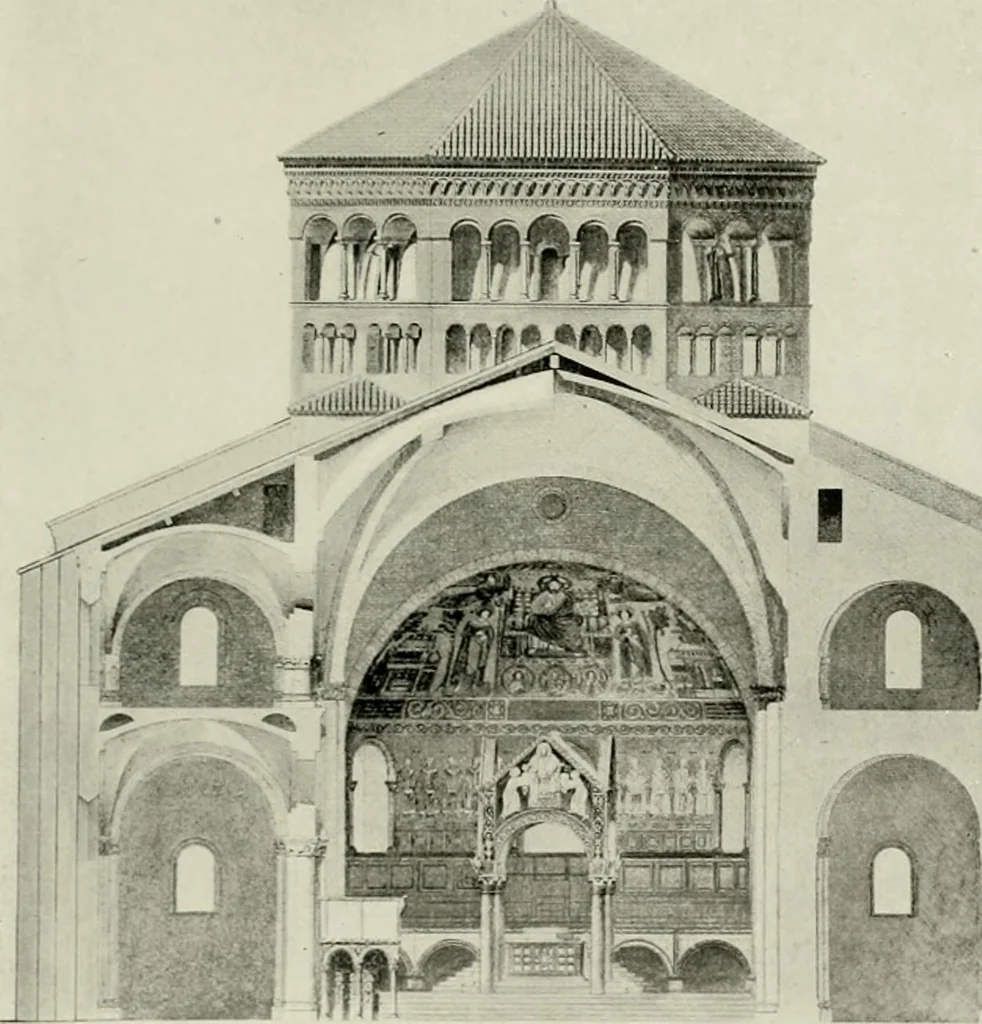 An illustration from Medieval architecture, its origins and development, with lists of monuments and bibliographies, 1912, leaf 388