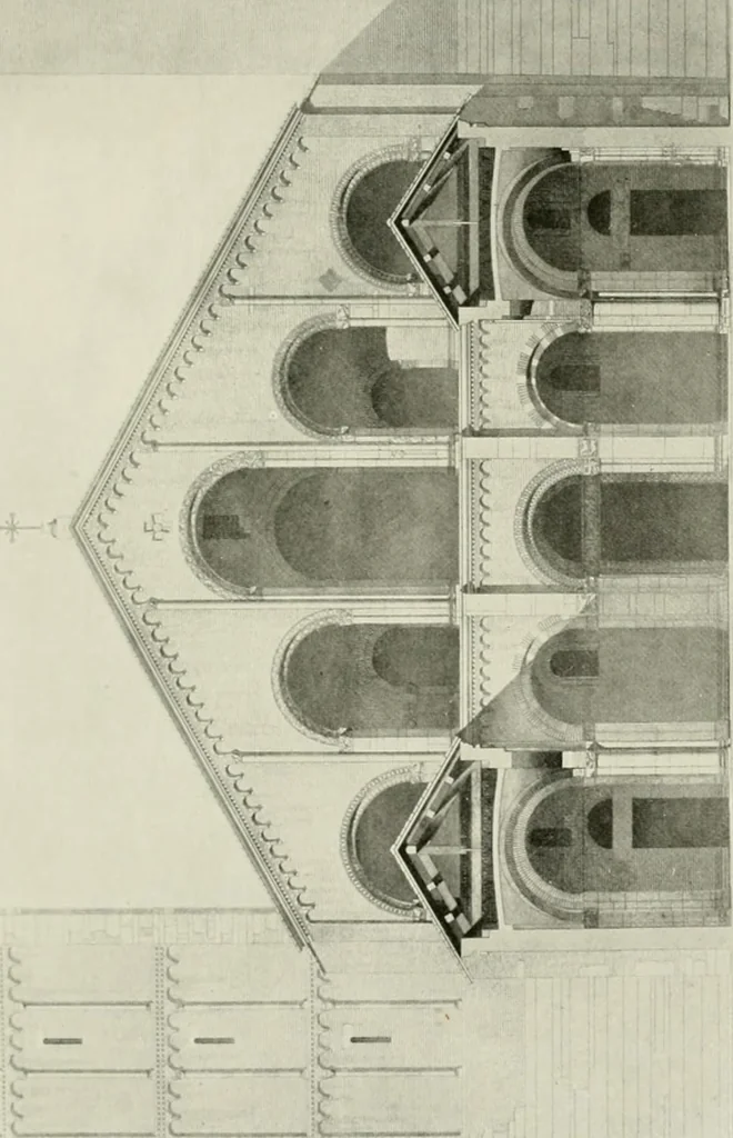 An illustration from Medieval architecture, its origins and development, with lists of monuments and bibliographies, 1912, leaf 392