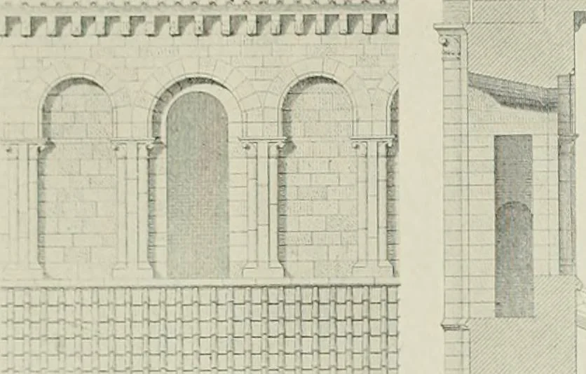 An illustration from Medieval architecture, its origins and development, with lists of monuments and bibliographies, 1912, leaf 466