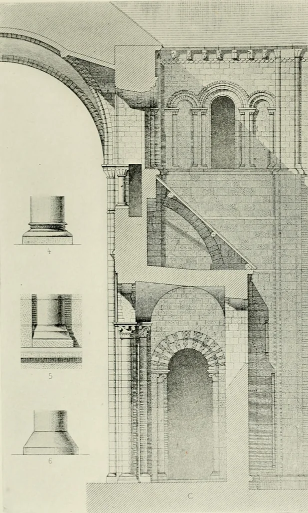 An illustration from Medieval architecture, its origins and development, with lists of monuments and bibliographies, 1912, leaf 482