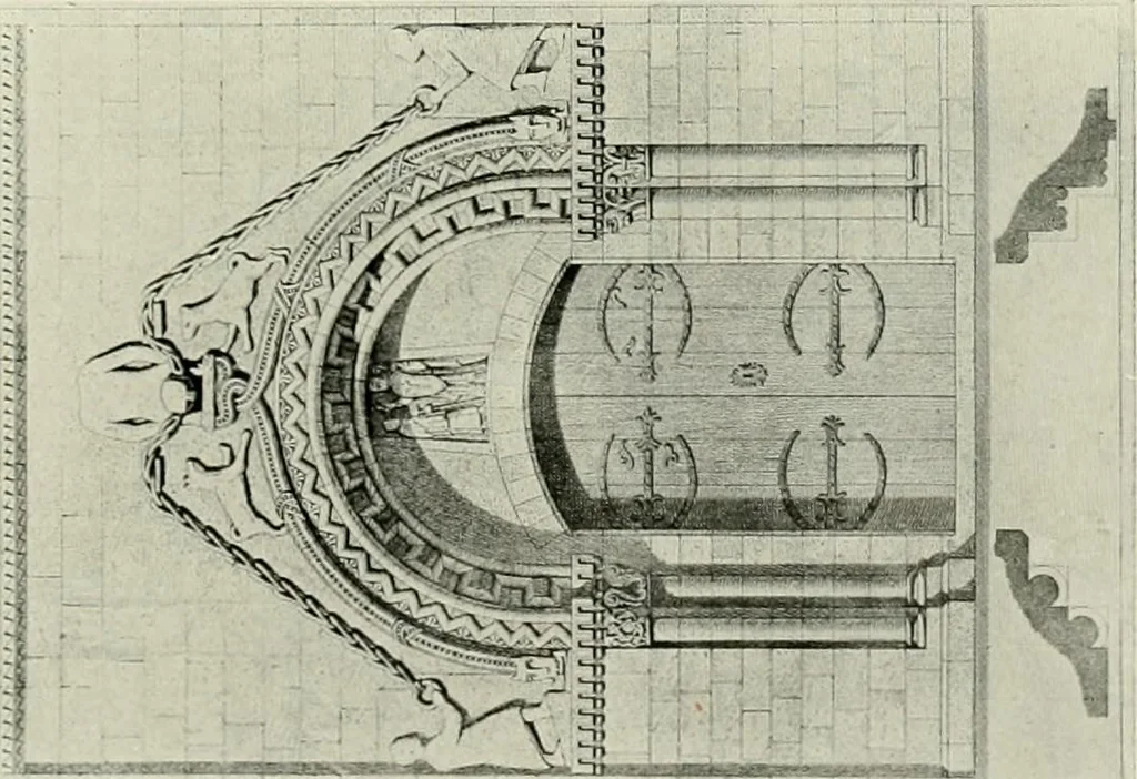 An illustration from Medieval architecture, its origins and development, with lists of monuments and bibliographies, 1912, leaf 518