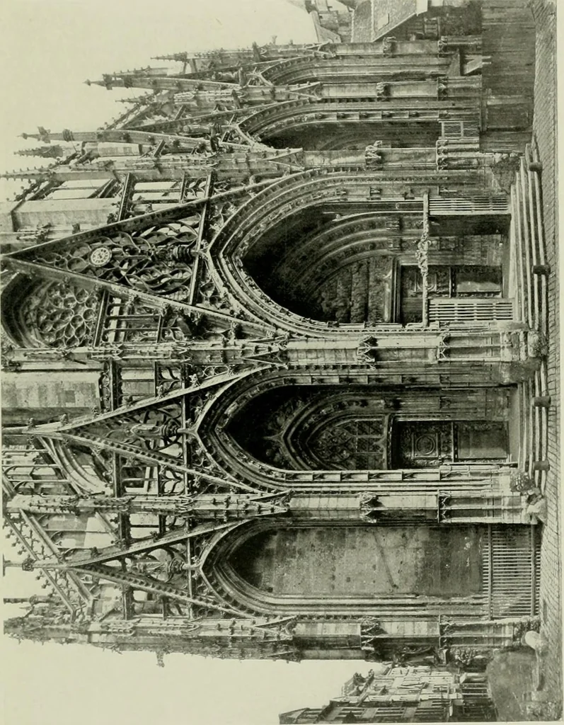 An illustration from Medieval architecture, its origins and development, with lists of monuments and bibliographies, 1912, leaf 608
