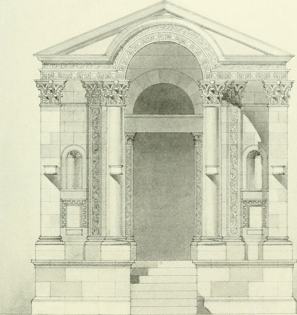 An illustration from Medieval architecture, its origins and development, with lists of monuments and bibliographies, 1909, leaf 128