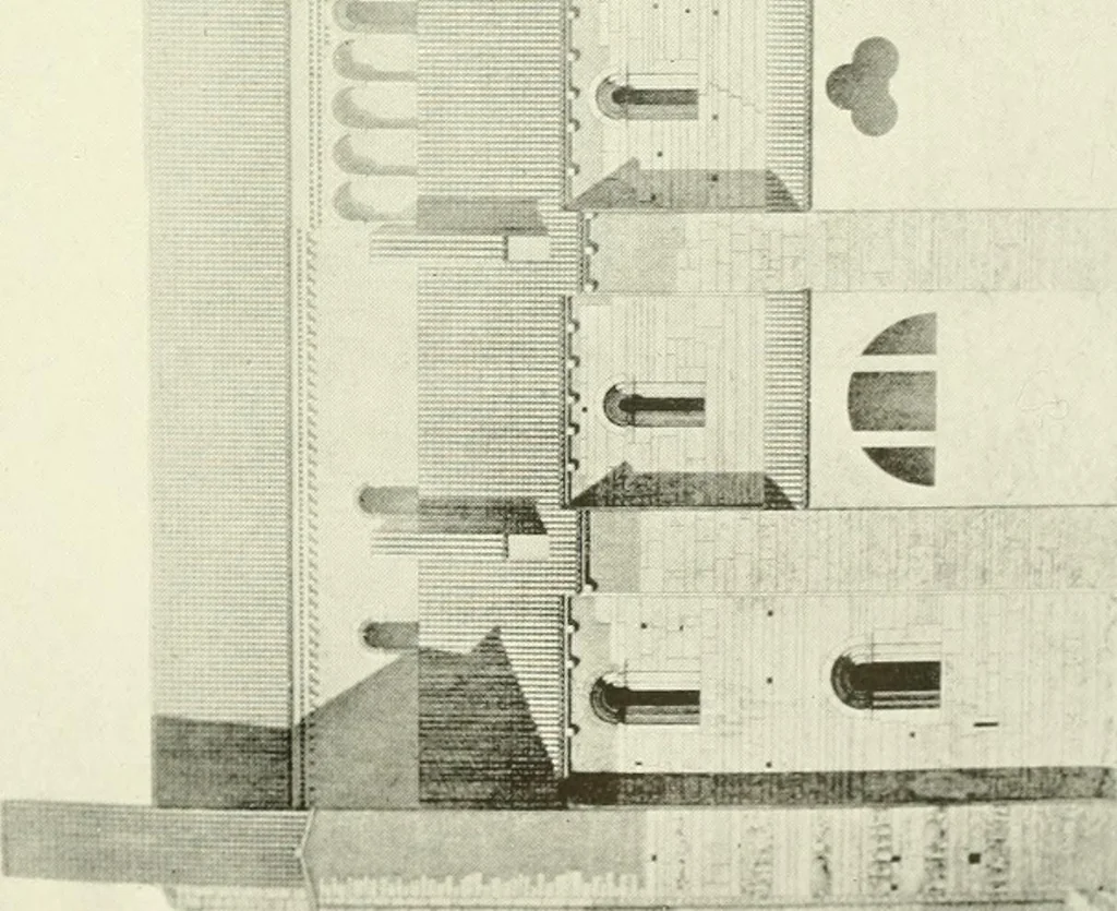An illustration from Medieval architecture, its origins and development, with lists of monuments and bibliographies, 1909, leaf 382