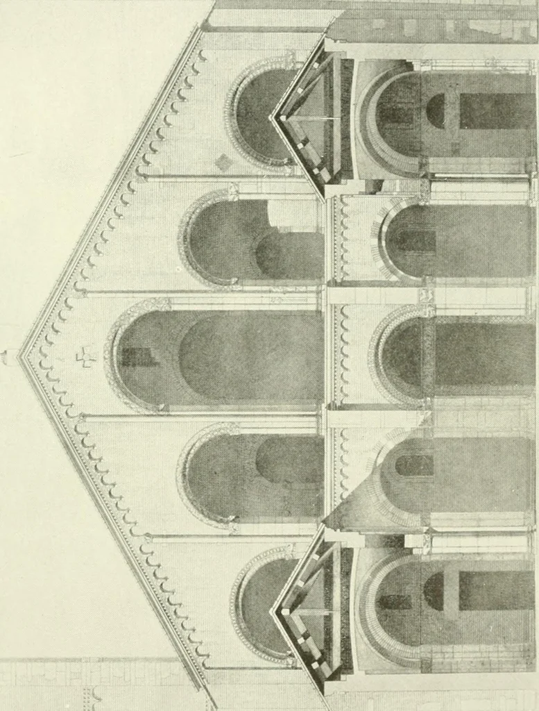 An illustration from Medieval architecture, its origins and development, with lists of monuments and bibliographies, 1909, leaf 390