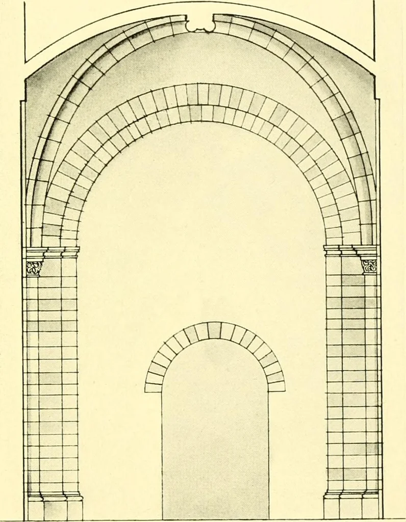 An illustration from Medieval architecture, its origins and development, with lists of monuments and bibliographies, 1909, leaf 82