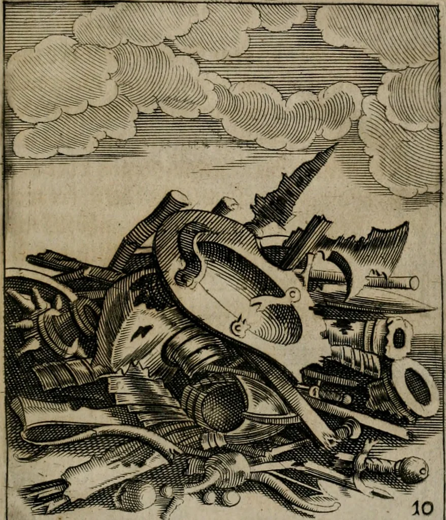 An illustration from Meditationes emblematicae de restaurata pace Germaniae = Sinnebilder von dem widergebrachten Teutschen Frieden, 1649, leaf 28