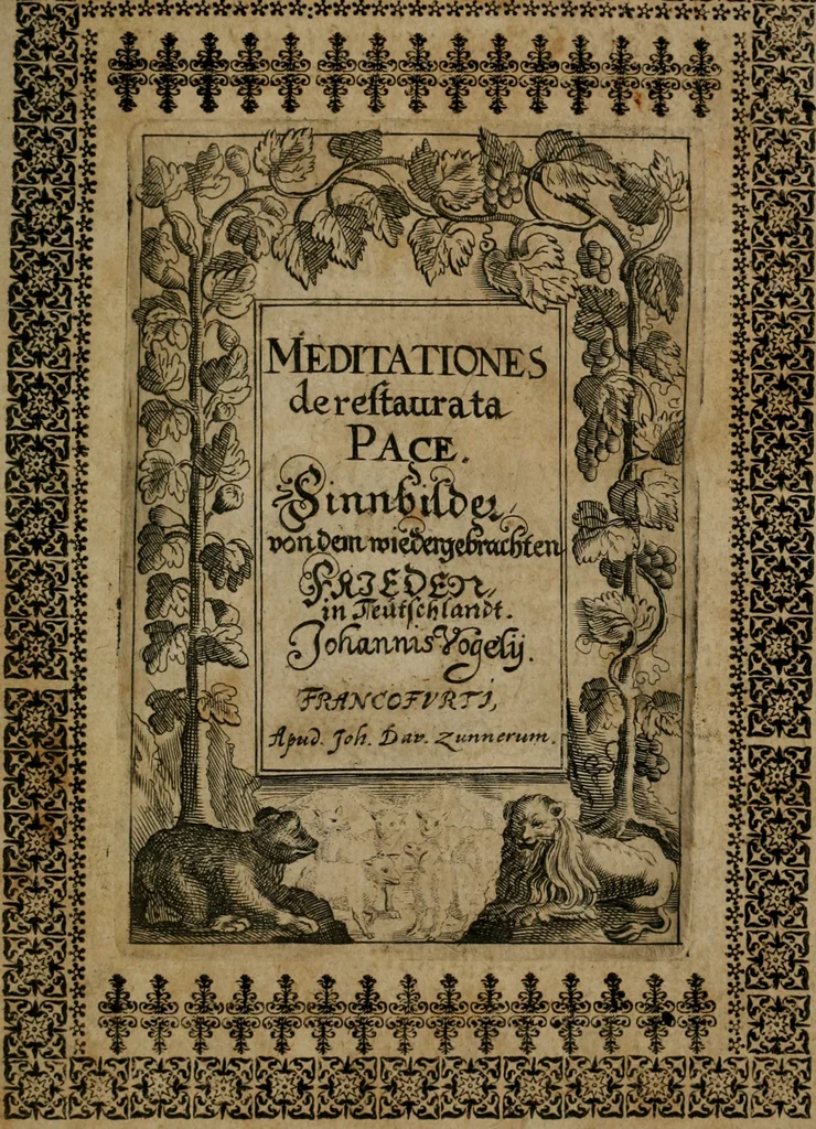 An illustration from Meditationes emblematicae de restaurata pace Germaniae = Sinnebilder von dem widergebrachten Teutschen Frieden, 1649, leaf 4