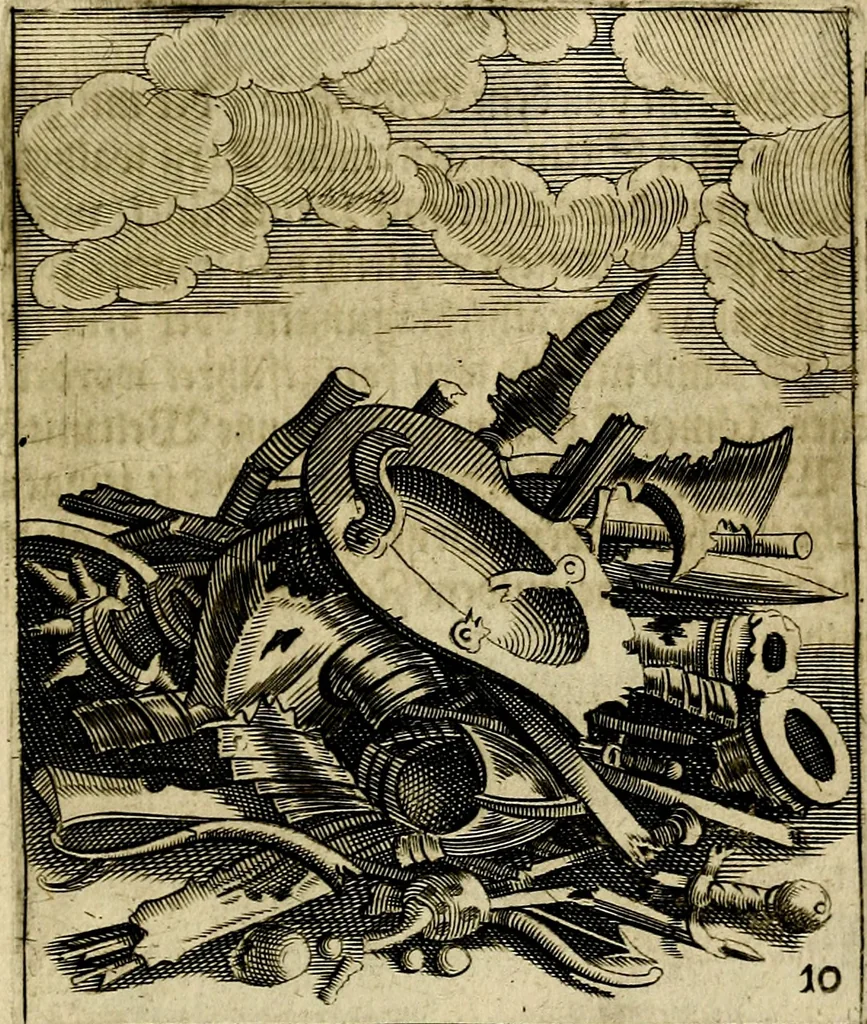 An illustration from Meditationes emblematicæ de restaurata pace Germaniæ. : Sinnebilder von dem widergebrachten teutschen Frieden, kürtzlich erklärt, 1649, leaf 30