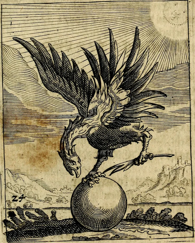 An illustration from Meditationes emblematicæ de restaurata pace Germaniæ. : Sinnebilder von dem widergebrachten teutschen Frieden, kürtzlich erklärt, 1649, leaf 58