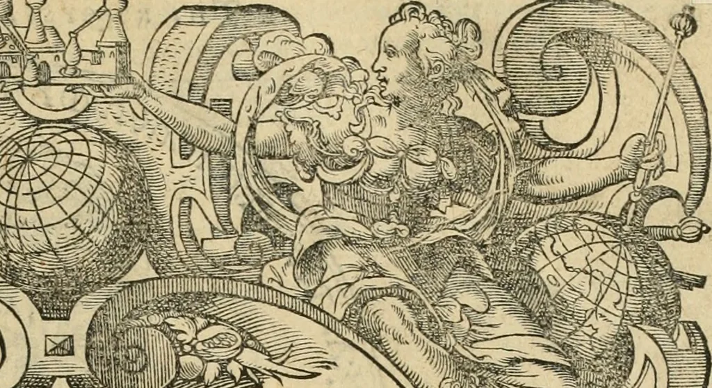 An illustration from Melitsat kai hermeneia : das ist, Onomasticvm vnd Interpretatio, oder, Aussführliche Erklerung Leonharten Thurneyssers zum Thurn ... vber etliche frembde vn[d] (bey vielen hochgelarten, die der lateinischen vnd griechischen Sprach erfahren) vnbekante Nomina, Verba, Prouerbia, Dicta, Sylben, Caracter, vnd sonst Reden, deren nicht allein in theuren Philosophi vnd Medici Aurelij, Theophrasti, Paracelsi von Hohenheim, sondern auch in anderer Authorum Schrifften hin vnd wider weitleufftig gedacht ... : das ander Theil, in welchem fast jedes Wort, mit seiner eigenen Schrifft, nach der Völcker Etymologia oder eigenen Art vnd Weis zureden beschrieben worden ist, 1583, leaf 2