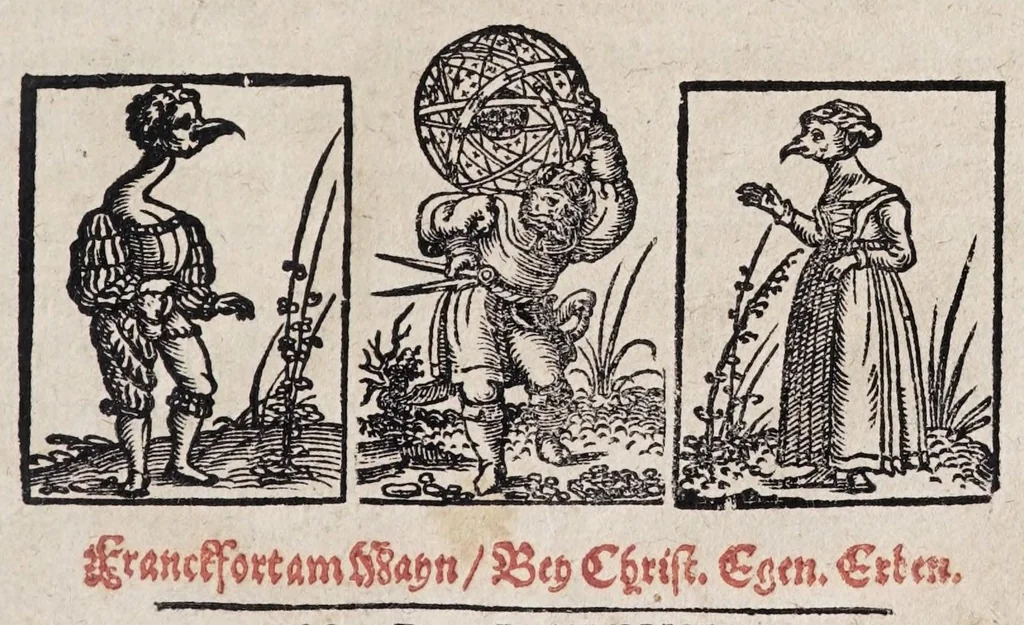 An illustration from M. Elucidarius Von allerhand Geschöpffen Gottes, den Engeln, den Himmeln, Gestirn, Planeten, vnd wie alle Creaturen geschaffen seind auff Erden : auch wie die Erdt in drey Theyl getheylet, vnnd dero Länder, sampt der Völcker darinn, Eigenschafften, vnd wunderbarlichen Thieren, auss Plinio Secundo, Solino, und andern Weltbeschreibern, ein kurtze vnd lustige Anzeigung : mit angehencktem Bauren Compassz, vor die jhenigen gestellt, so sich auff den Compassz nicht verstehen, oder denselben nicht allzeit bey sich haben, die Stundt dess Tages in der Handt durch den Strohalmen zu lehrnen, 1584, leaf 5