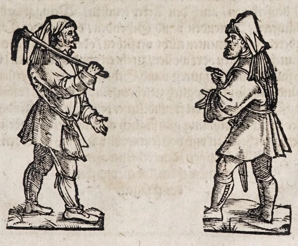 An illustration from M. Elucidarius Von allerhand Geschöpffen Gottes, den Engeln, den Himmeln, Gestirn, Planeten, vnd wie alle Creaturen geschaffen seind auff Erden : auch wie die Erdt in drey Theyl getheylet, vnnd dero Länder, sampt der Völcker darinn, Eigenschafften, vnd wunderbarlichen Thieren, auss Plinio Secundo, Solino, und andern Weltbeschreibern, ein kurtze vnd lustige Anzeigung : mit angehencktem Bauren Compassz, vor die jhenigen gestellt, so sich auff den Compassz nicht verstehen, oder denselben nicht allzeit bey sich haben, die Stundt dess Tages in der Handt durch den Strohalmen zu lehrnen, 1584, leaf 91