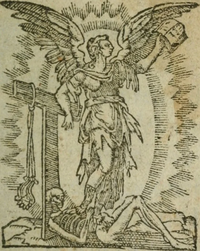 An illustration from Memoires et recueil de l'origine, alliances, & succession de la royale famille de Bourbon, branche de la Maison de France. Ensemble de l'histoire, gestes, & seruices plus memorables, faictz par les princes d'icelle aux Rois & Courõne de France, 1587, leaf 4