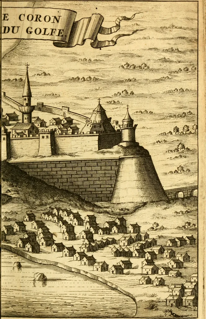 An illustration from Memoires, historiques & geographiques du royaume de la Moree, Negrepont, & des places maritimes, jusques à Thessalonique, 1686, leaf 112