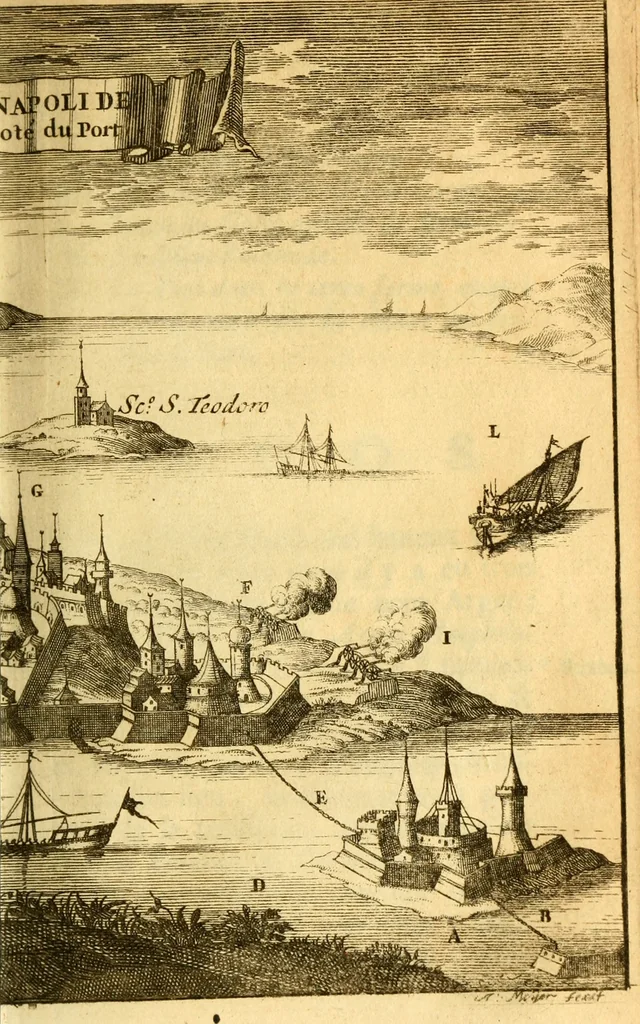 An illustration from Memoires, historiques & geographiques du royaume de la Moree, Negrepont, & des places maritimes, jusques à Thessalonique, 1686, leaf 214