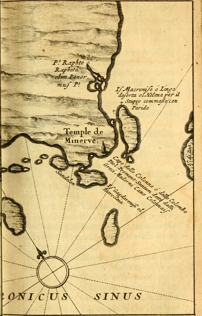 An illustration from Memoires, historiques & geographiques du royaume de la Moree, Negrepont, & des places maritimes, jusques à Thessalonique, 1686, leaf 330