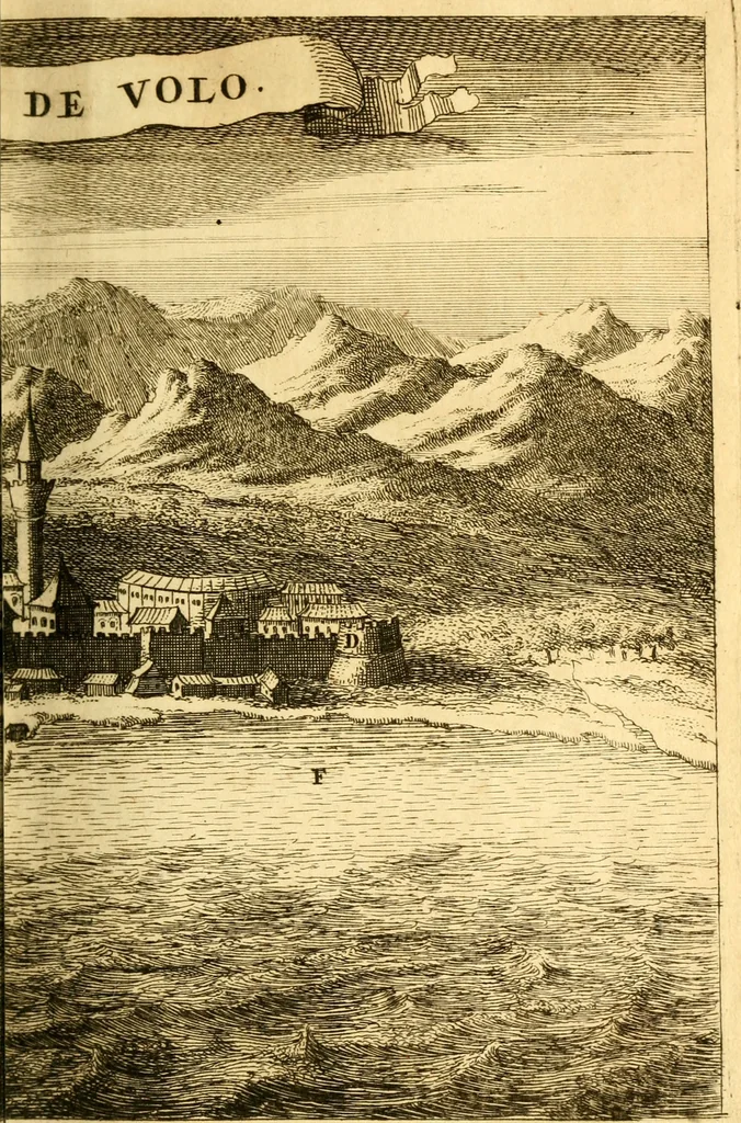 An illustration from Memoires, historiques & geographiques du royaume de la Moree, Negrepont, & des places maritimes, jusques à Thessalonique, 1686, leaf 382