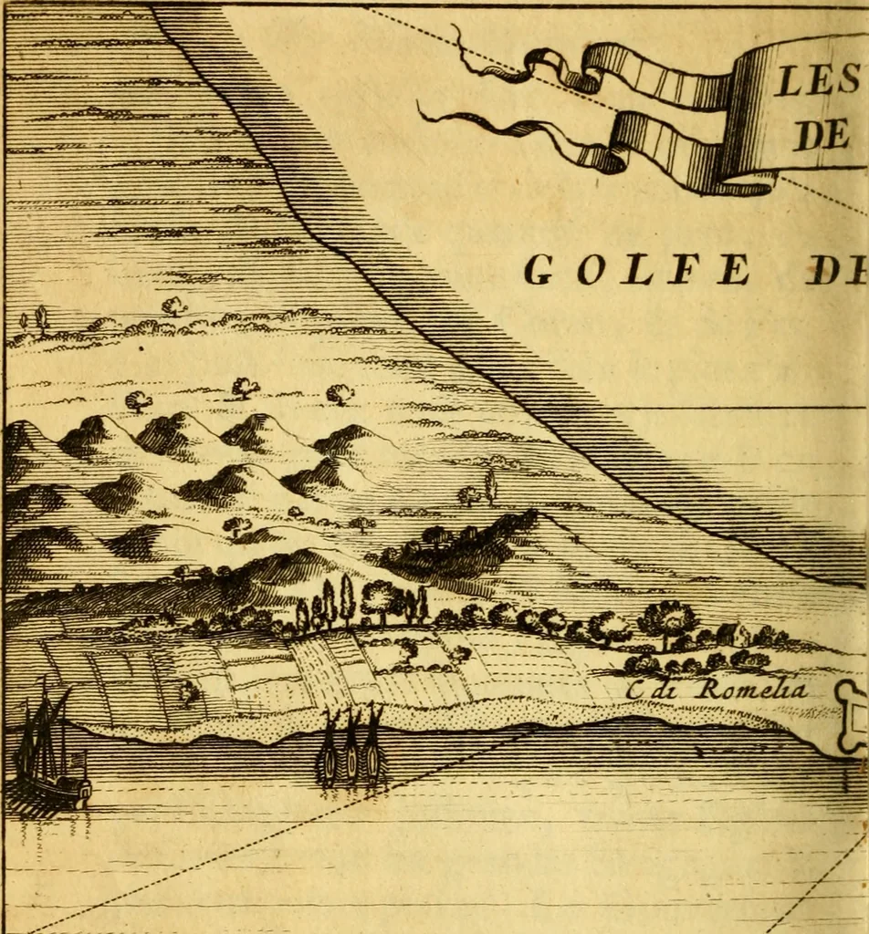 An illustration from Memoires, historiques & geographiques du royaume de la Moree, Negrepont, & des places maritimes, jusques à Thessalonique, 1686, leaf 395