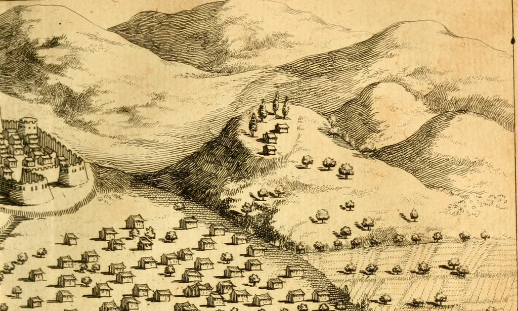 An illustration from Memoires, historiques & geographiques du royaume de la Moree, Negrepont, & des places maritimes, jusques à Thessalonique, 1686, leaf 60
