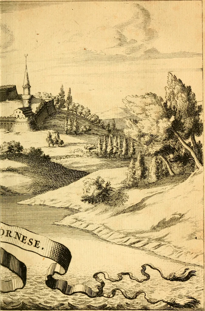 An illustration from Memoires, historiques & geographiques du royaume de la Moree, Negrepont, & des places maritimes, jusques à Thessalonique, 1686, leaf 68
