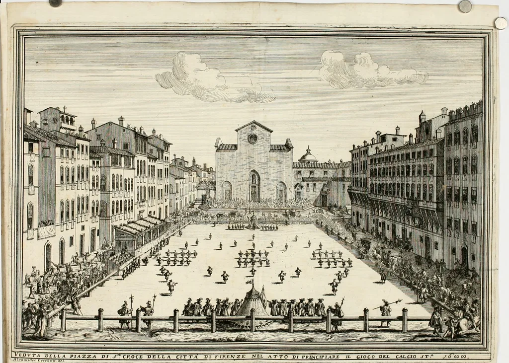An illustration from Memorie del calcio fiorentino : tratte da diverse scritture e dedicate all' Altezze Serenissime di Ferdinando principe di Toscana e Violante Beatrice di Baviera, 1688, leaf 135