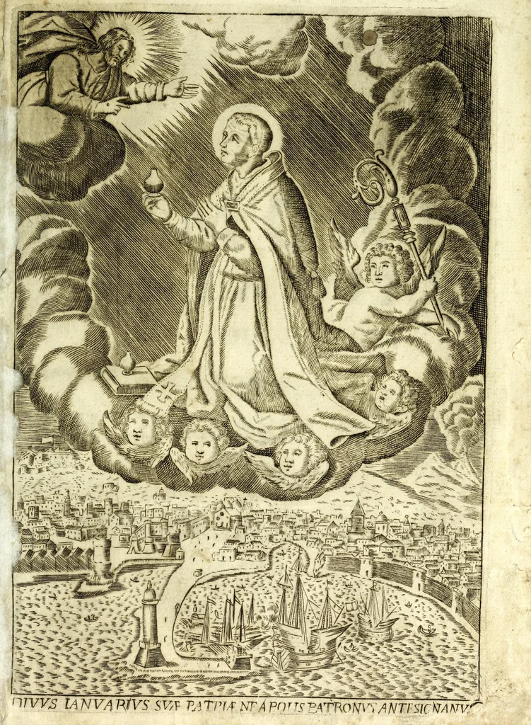 An illustration from Memorie della vita, miracoli, e cvlto di San Gianvario martire, vescouo di Beneuento, e principal protettore della città di Napoli, 1681, leaf 9