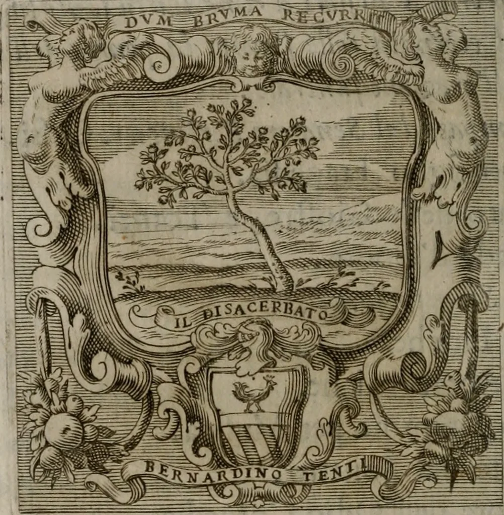 An illustration from Memorie, imprese, e ritratti de' signori Accademici Gelati de Bologna, 1672, leaf 105