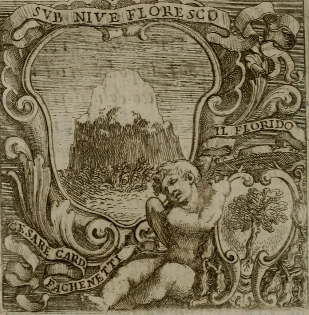 An illustration from Memorie, imprese, e ritratti de' signori Accademici Gelati de Bologna, 1672, leaf 107