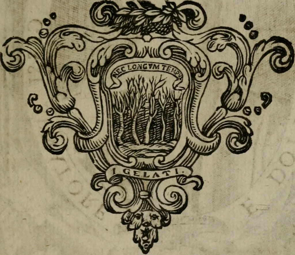 An illustration from Memorie, imprese, e ritratti de' signori Accademici Gelati de Bologna, 1672, leaf 114