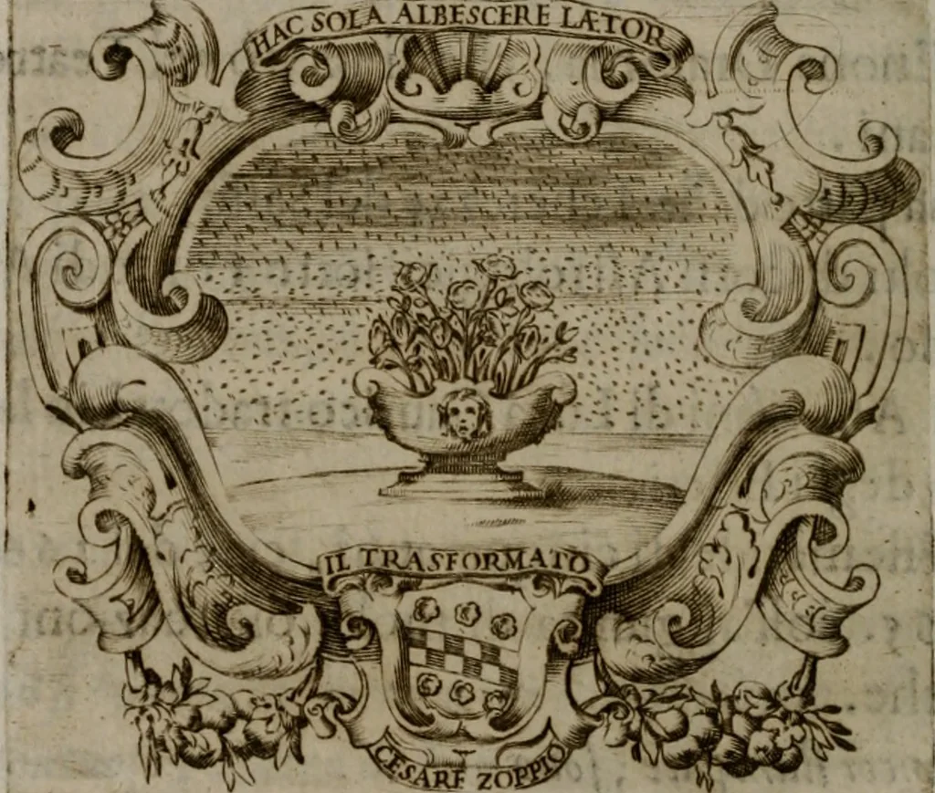 An illustration from Memorie, imprese, e ritratti de' signori Accademici Gelati de Bologna, 1672, leaf 147