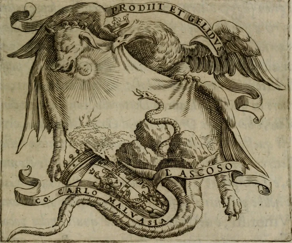 An illustration from Memorie, imprese, e ritratti de' signori Accademici Gelati de Bologna, 1672, leaf 160