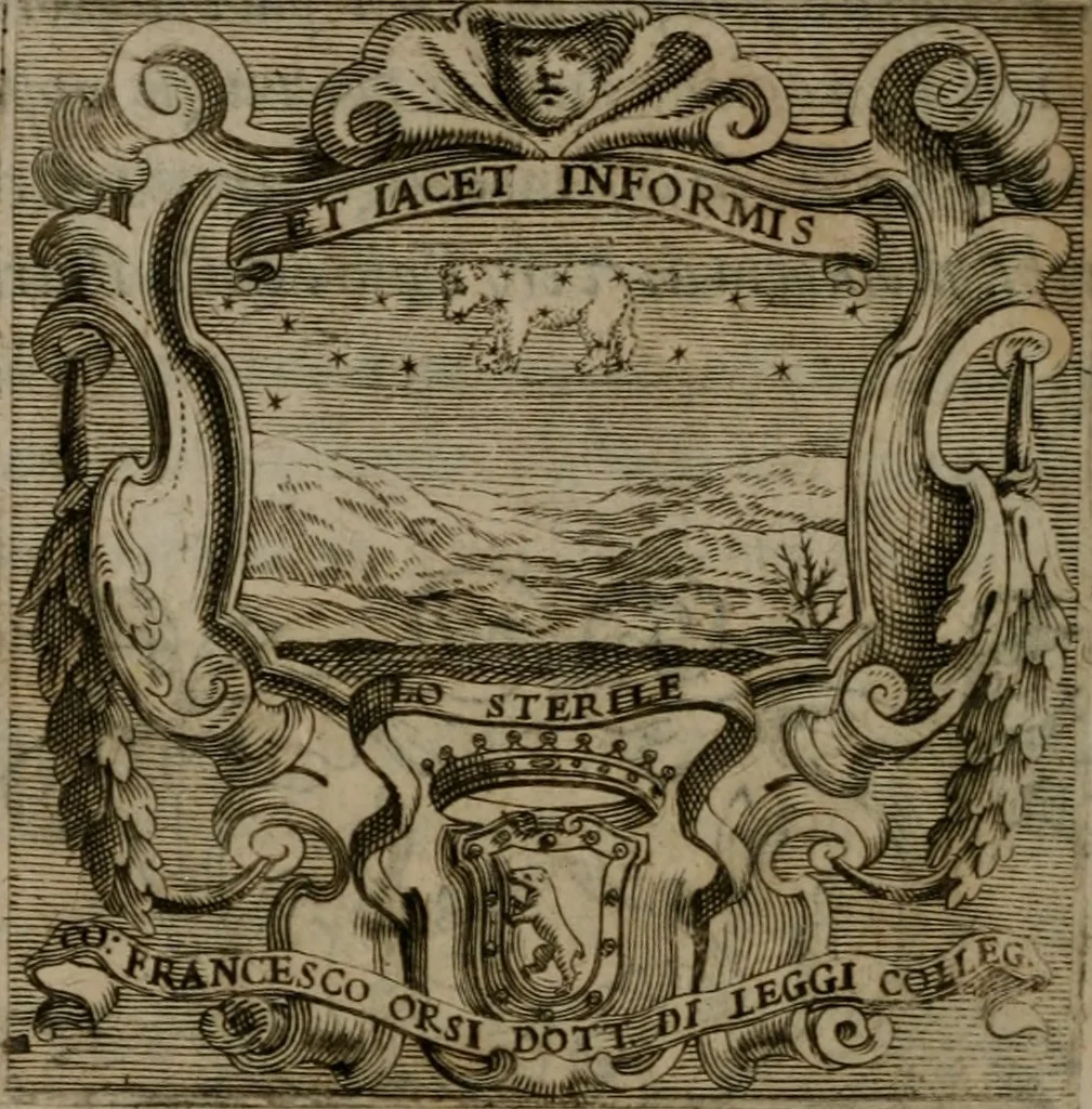 An illustration from Memorie, imprese, e ritratti de' signori Accademici Gelati de Bologna, 1672, leaf 189