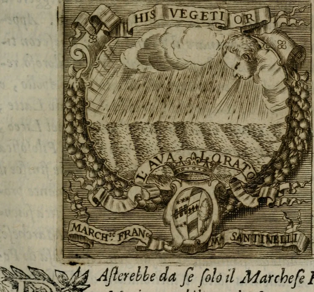 An illustration from Memorie, imprese, e ritratti de' signori Accademici Gelati de Bologna, 1672, leaf 196