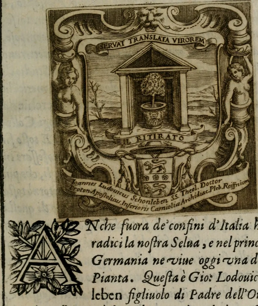 An illustration from Memorie, imprese, e ritratti de' signori Accademici Gelati de Bologna, 1672, leaf 206
