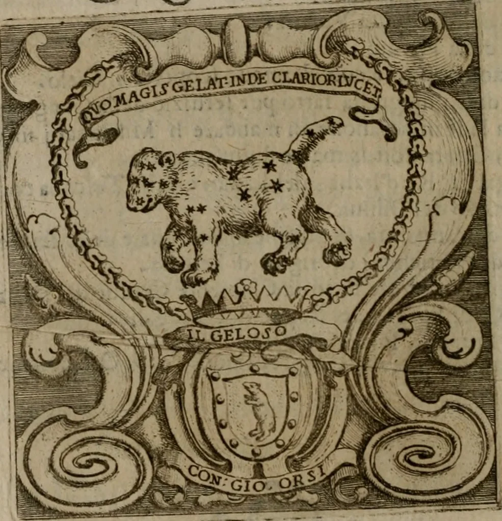 An illustration from Memorie, imprese, e ritratti de' signori Accademici Gelati de Bologna, 1672, leaf 219