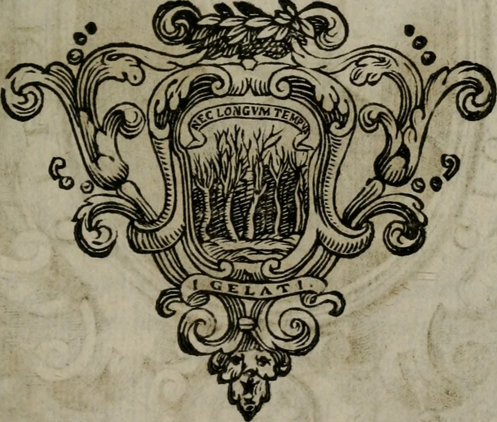 An illustration from Memorie, imprese, e ritratti de' signori Accademici Gelati de Bologna, 1672, leaf 226