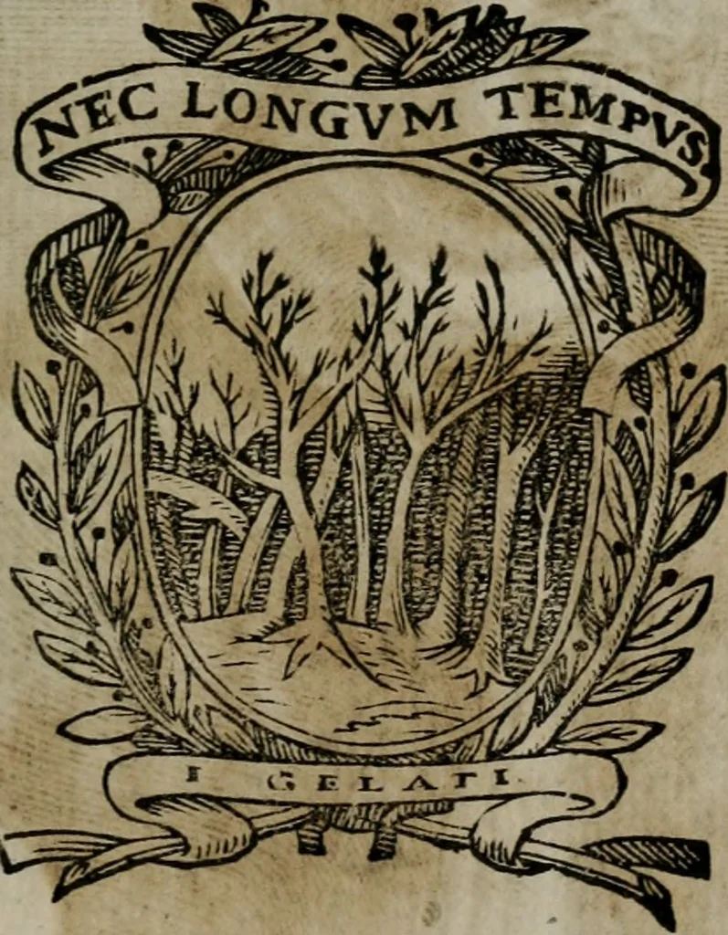 An illustration from Memorie, imprese, e ritratti de' signori Accademici Gelati de Bologna, 1672, leaf 234