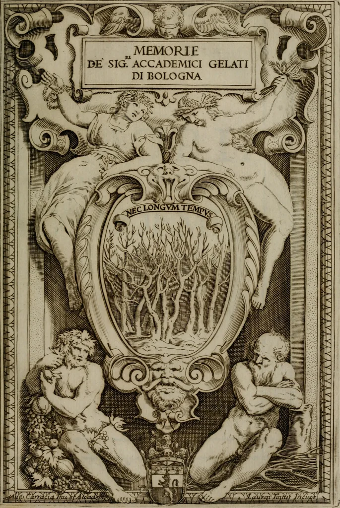 An illustration from Memorie, imprese, e ritratti de' signori Accademici Gelati de Bologna, 1672, leaf 24