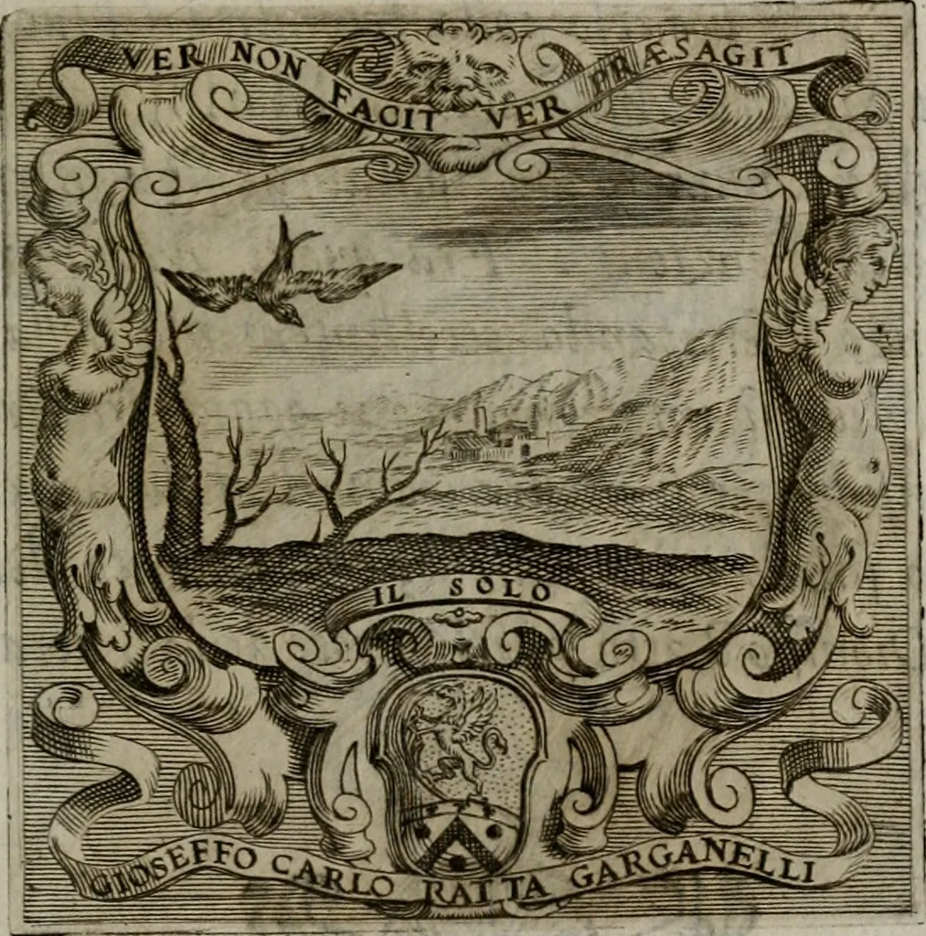 An illustration from Memorie, imprese, e ritratti de' signori Accademici Gelati de Bologna, 1672, leaf 248