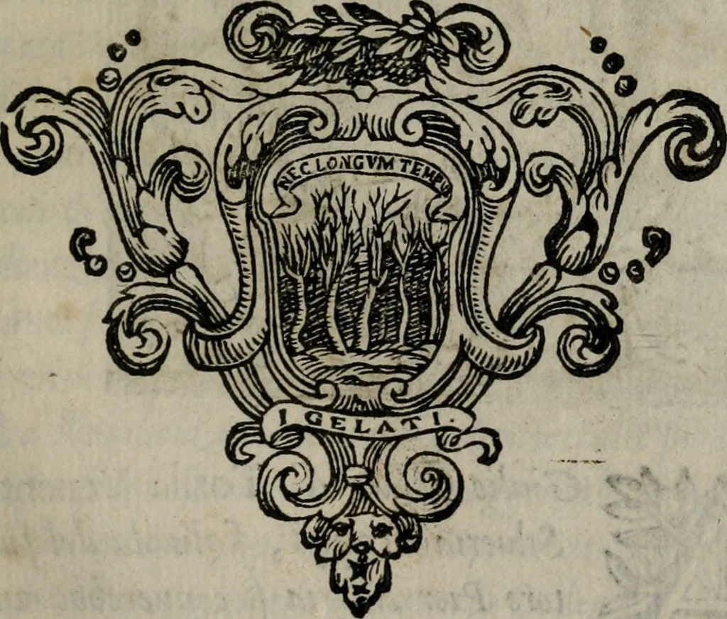 An illustration from Memorie, imprese, e ritratti de' signori Accademici Gelati de Bologna, 1672, leaf 266
