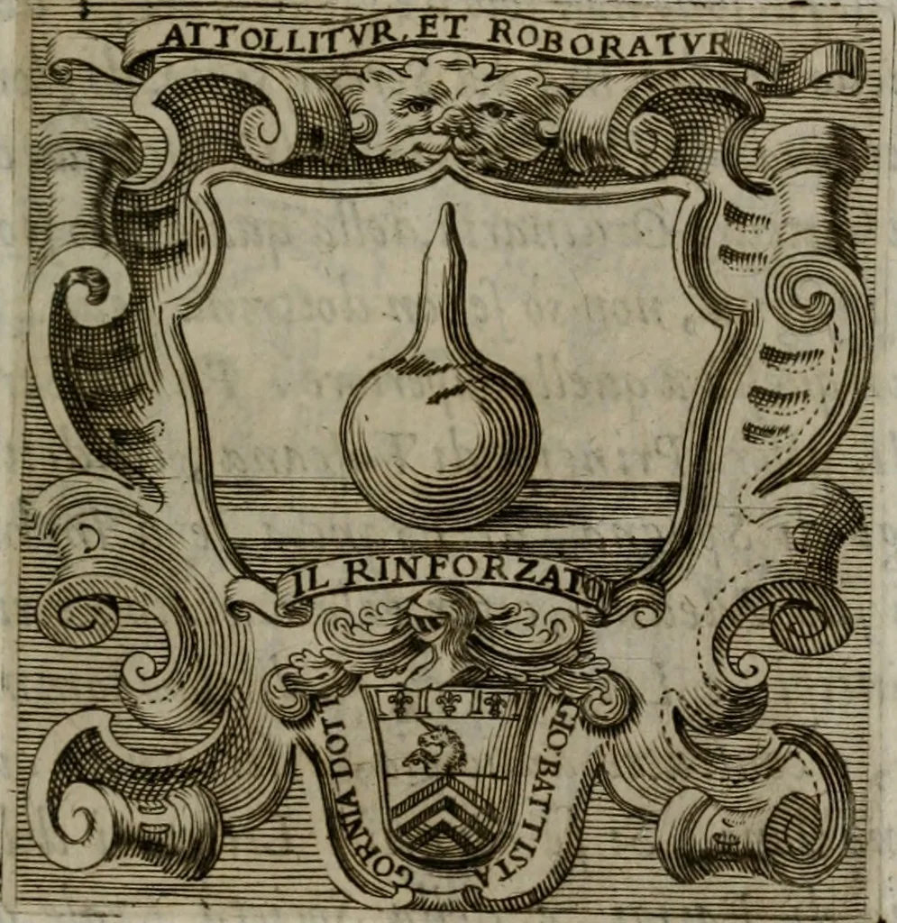 An illustration from Memorie, imprese, e ritratti de' signori Accademici Gelati de Bologna, 1672, leaf 282