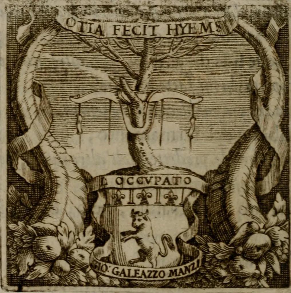 An illustration from Memorie, imprese, e ritratti de' signori Accademici Gelati de Bologna, 1672, leaf 297